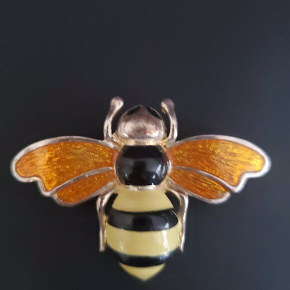VTG MJ Brooch Pendant Earrings Bumble Bees Enamel Jewelry Designer Signed 70's - Picture 2 of 7
